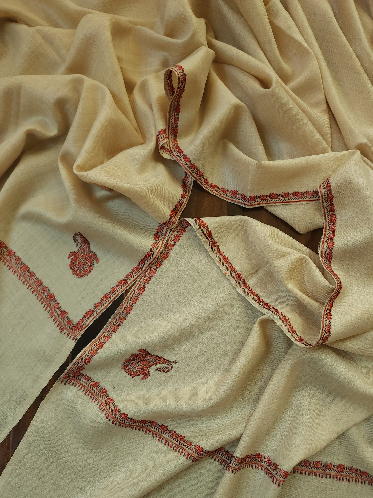 Kashmiri Needlework Shawl - Beige