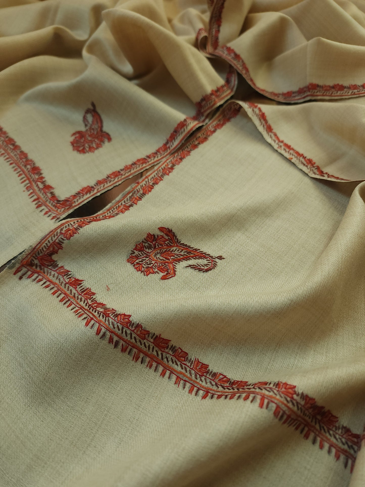 Kashmiri Needlework Shawl - Beige
