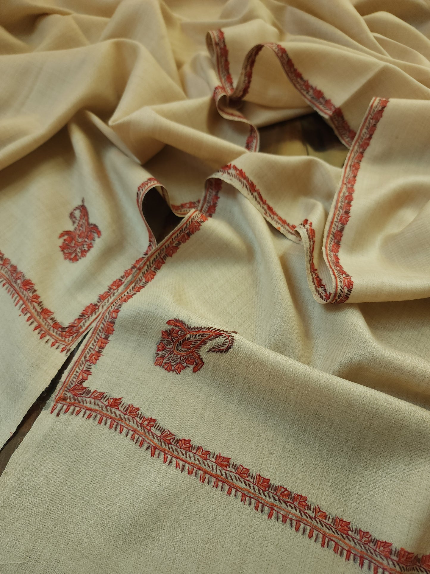 Kashmiri Needlework Shawl - Beige