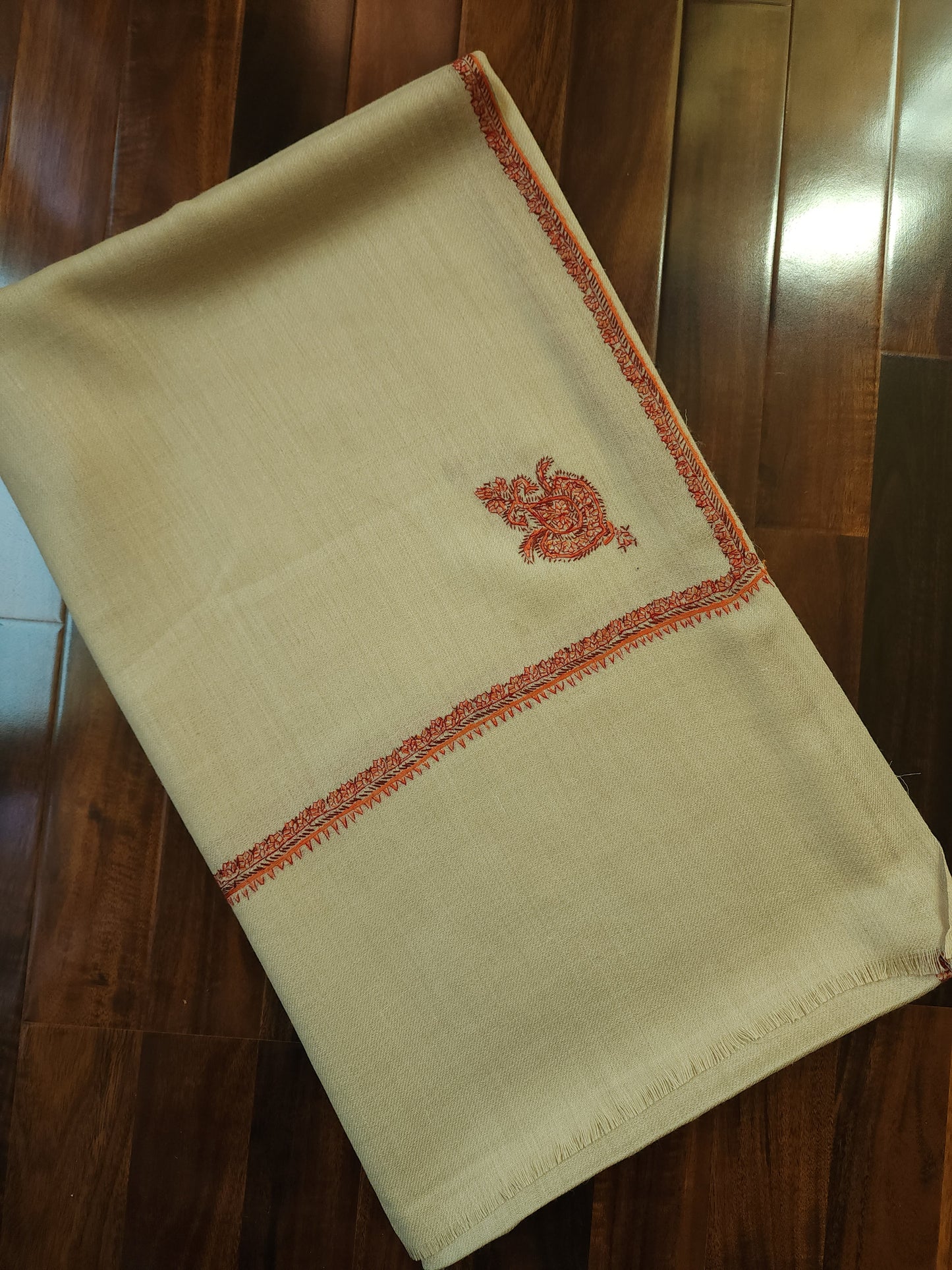 Kashmiri Needlework Shawl - Beige