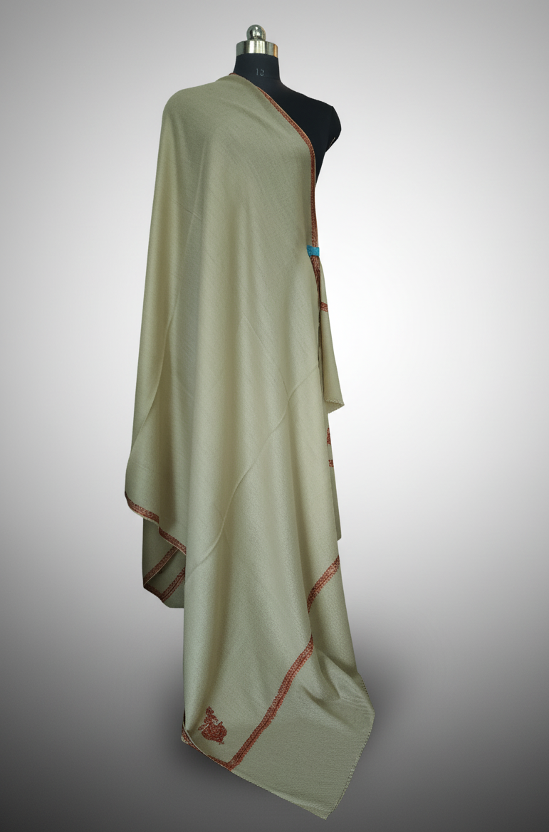 Kashmiri Needlework Shawl - Beige