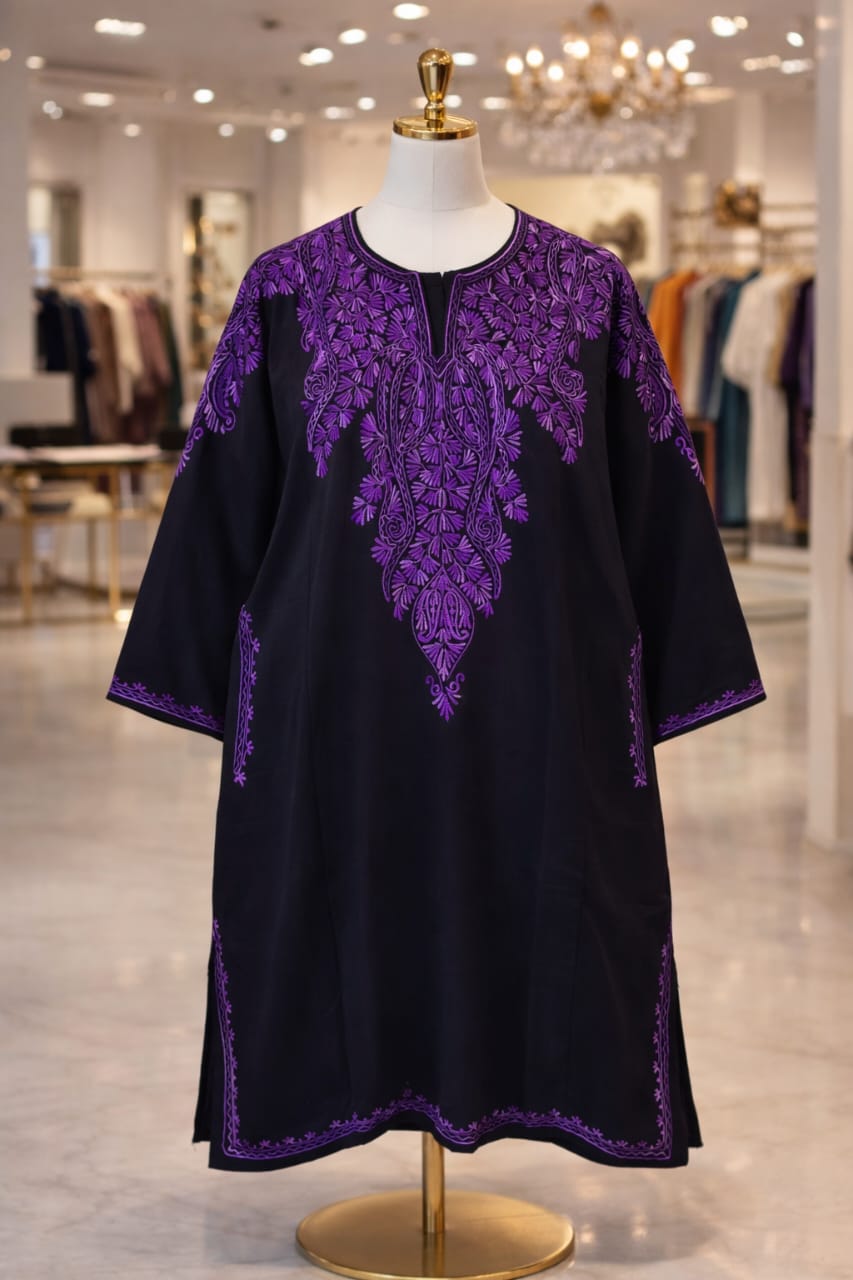 Kashmiri Designer Pheran - Black Purple