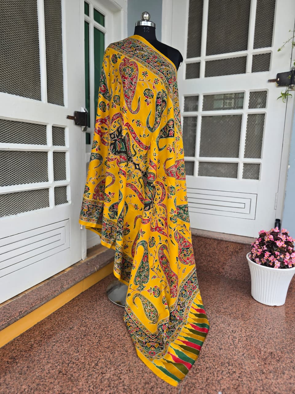 Kalamkari Toosha Shawl - Mustard