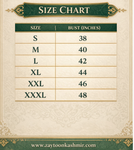 Zaytoon KAshmir Size Chart