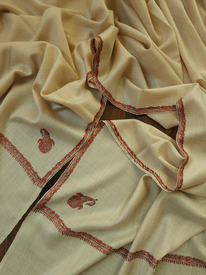 Kashmiri Needlework Shawl - Beige