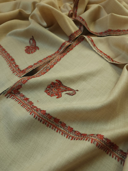 Kashmiri Needlework Shawl - Beige