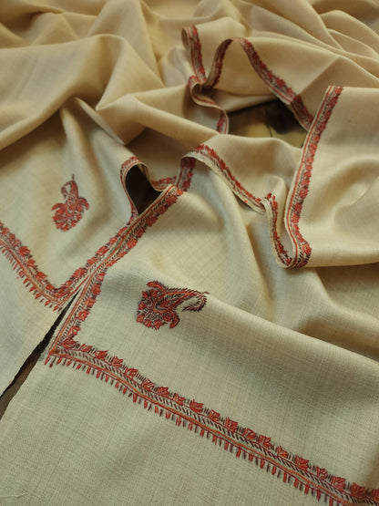 Kashmiri Needlework Shawl - Beige