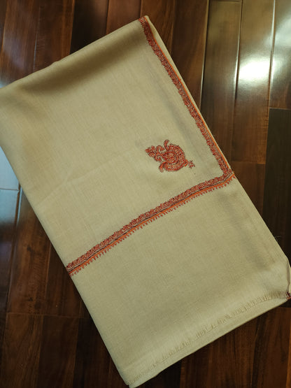 Kashmiri Needlework Shawl - Beige