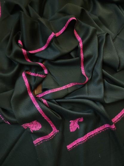 Kashmiri Needlework Shawl - Black Pink
