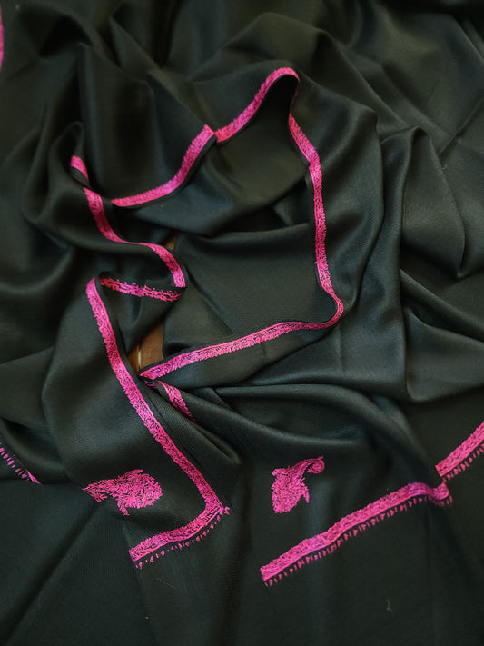 Kashmiri Needlework Shawl - Black Pink