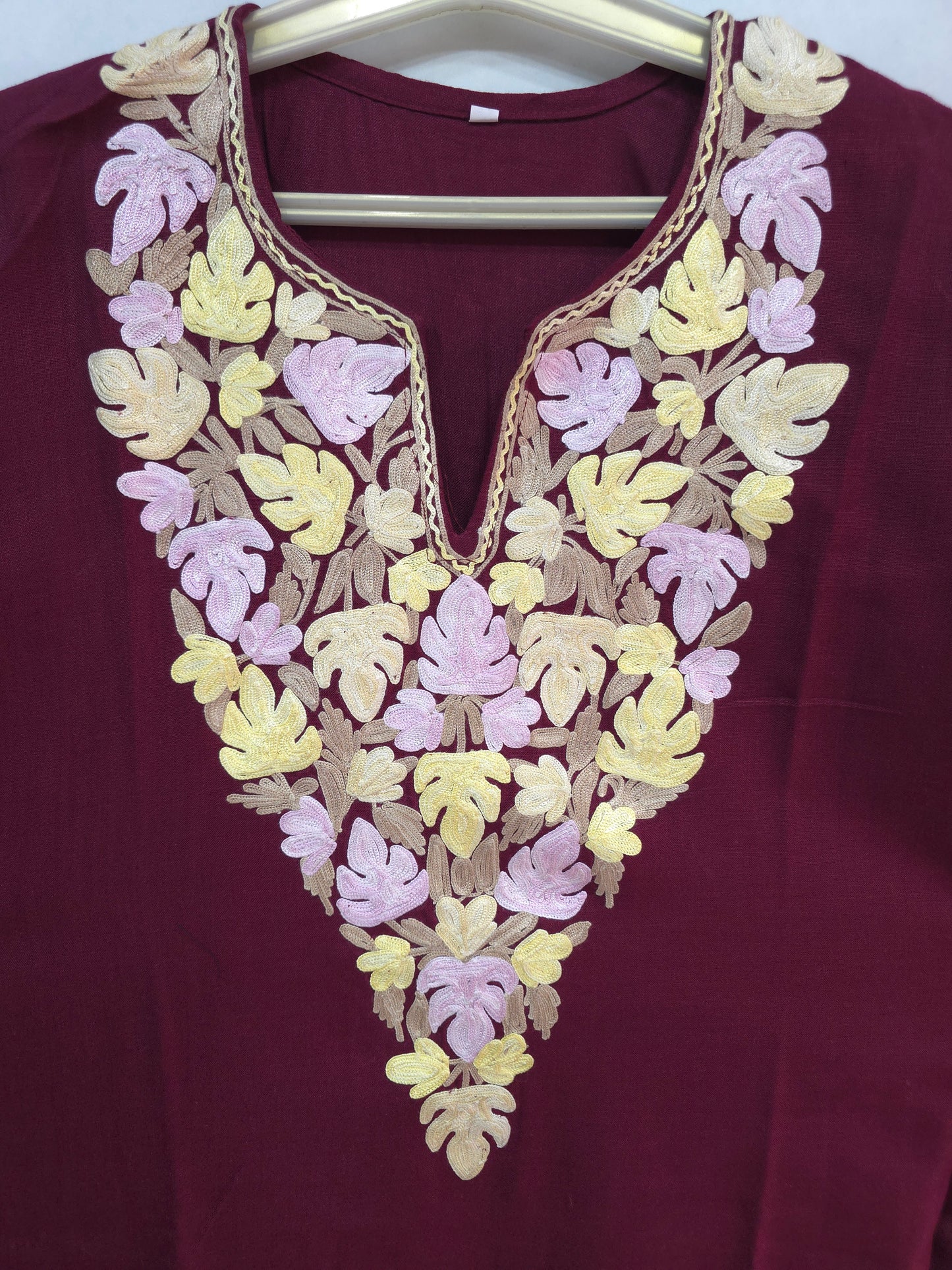 Kashmiri Cotton Kurti long - Maroon