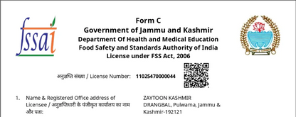 FSSAI License - Zaytoon Kashmir