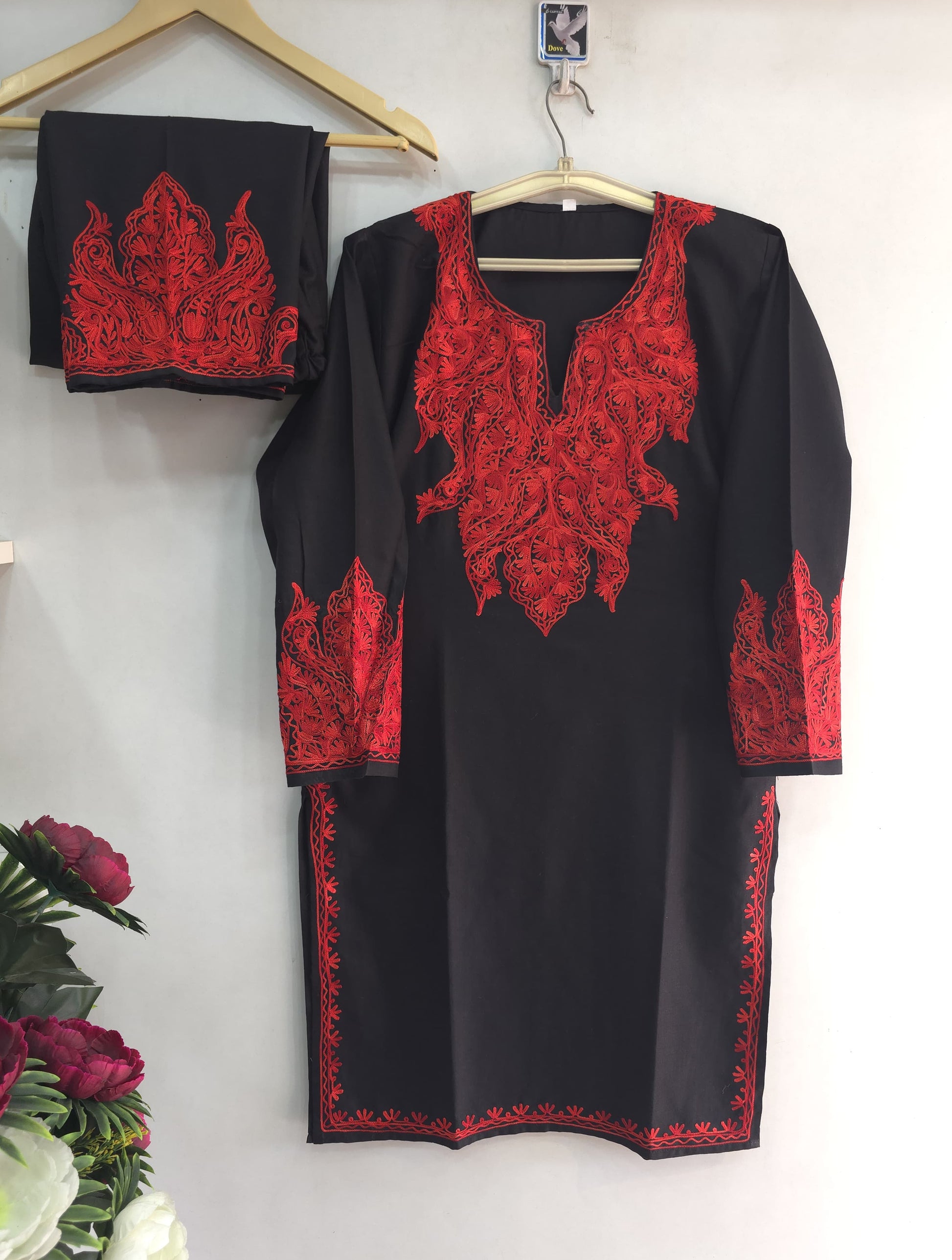 Kashmiri Designer Coordset Red Black