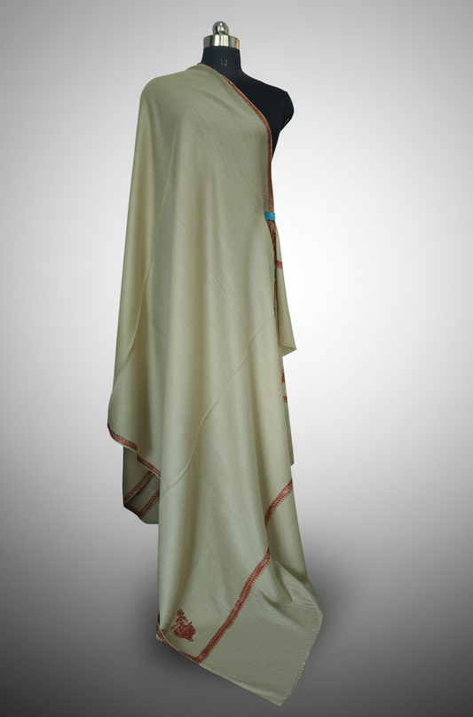 Kashmiri Needlework Shawl - Beige
