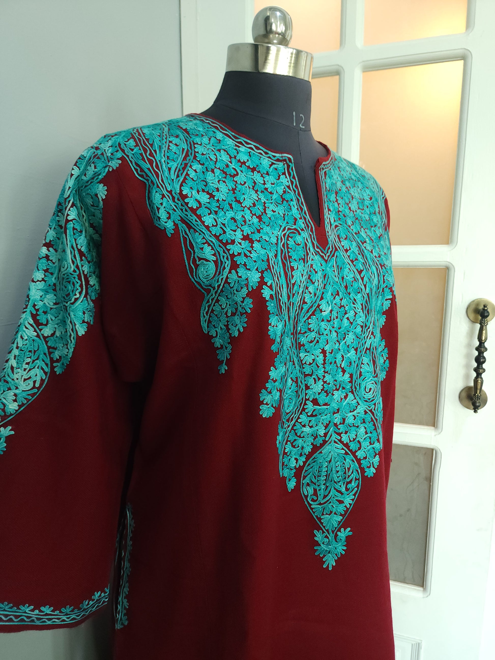 Handmade Maroon Pheran Designer