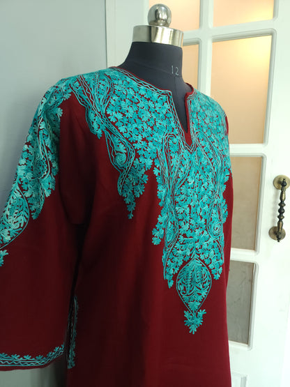 Handmade Maroon Pheran Designer