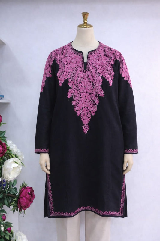 Kashmiri Designer Pheran - Black Pink