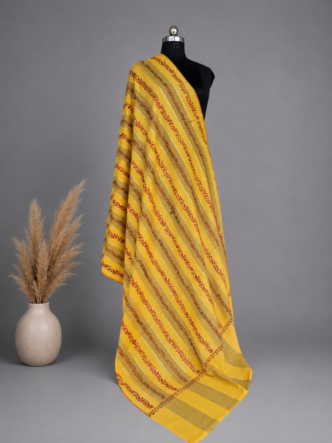 Kalamkari Tilla Toosha Shawl  - Mustard