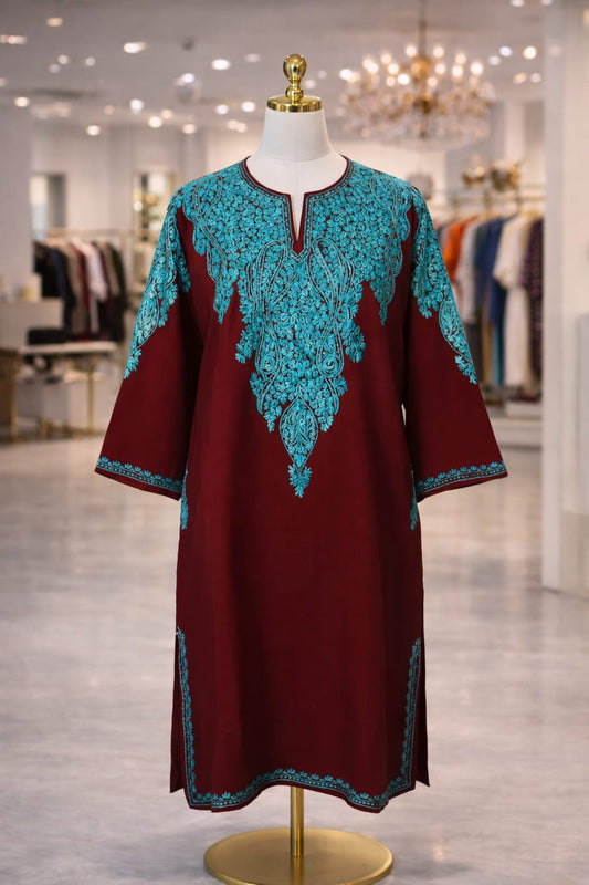 Kashmiri Designer Pheran - Maroon