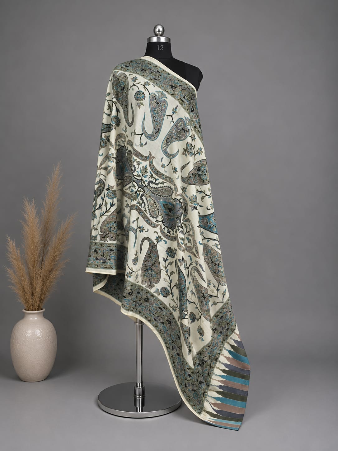 Kalamkari Toosha Shawl - White