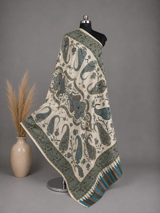 Kalamkari Toosha Shawl - White